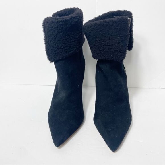 Alexandre Birman Mirabella 85 Curvy Shearling Suede Booties IT 39 / US 8-8.5 Bla - Picture 6 of 16